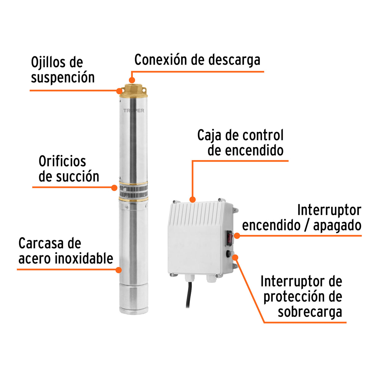 BOMBA PARA AGUA LIMPIA 1-HP 220V SUMERGIBLE TIPO BALA TRUPER
