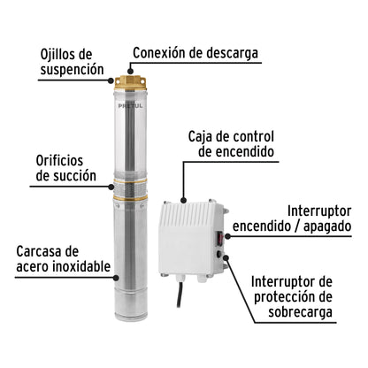 BOMBA PARA AGUA LIMPIA 1-HP SUMERGIBLE TIPO BALA PRETUL