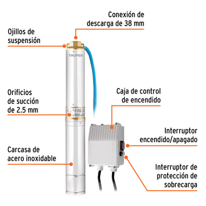 BOMBA PARA AGUA LIMPIA 1-HP SUMERGIBLE TIPO BALA TRUPER