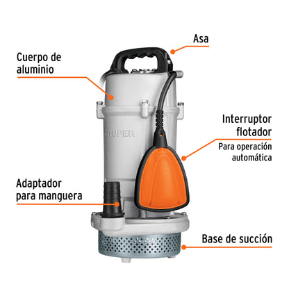 BOMBA PARA AGUA LIMPIA 1-HP SUMERGIBLE USO RUDO TRUPER BOS-1LPX