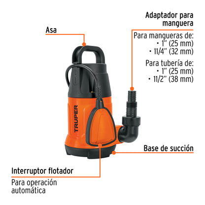 BOMBA PARA AGUA LIMPIA 1-HP SUMERGIBLE TRUPER