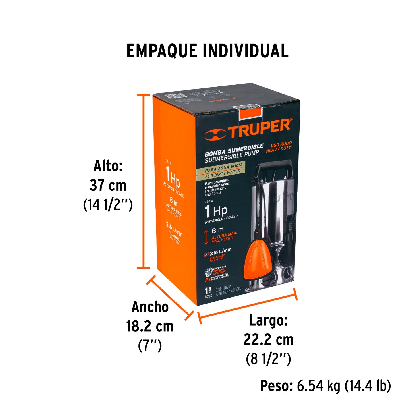 BOMBA PARA AGUA SUCIA 1-HP SUMERGIBLE USO RUDO BOS-1SM TRUPER