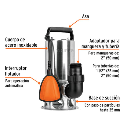 BOMBA PARA AGUA SUCIA 1-HP SUMERGIBLE USO RUDO BOS-1SM TRUPER