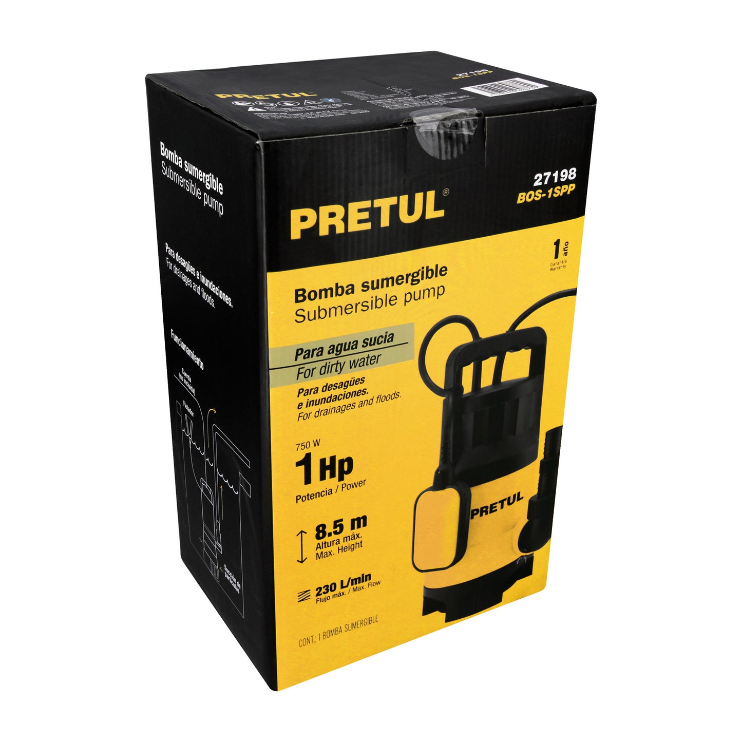 BOMBA PARA AGUA SUCIA 1-HP SUMERGIBLE PRETUL