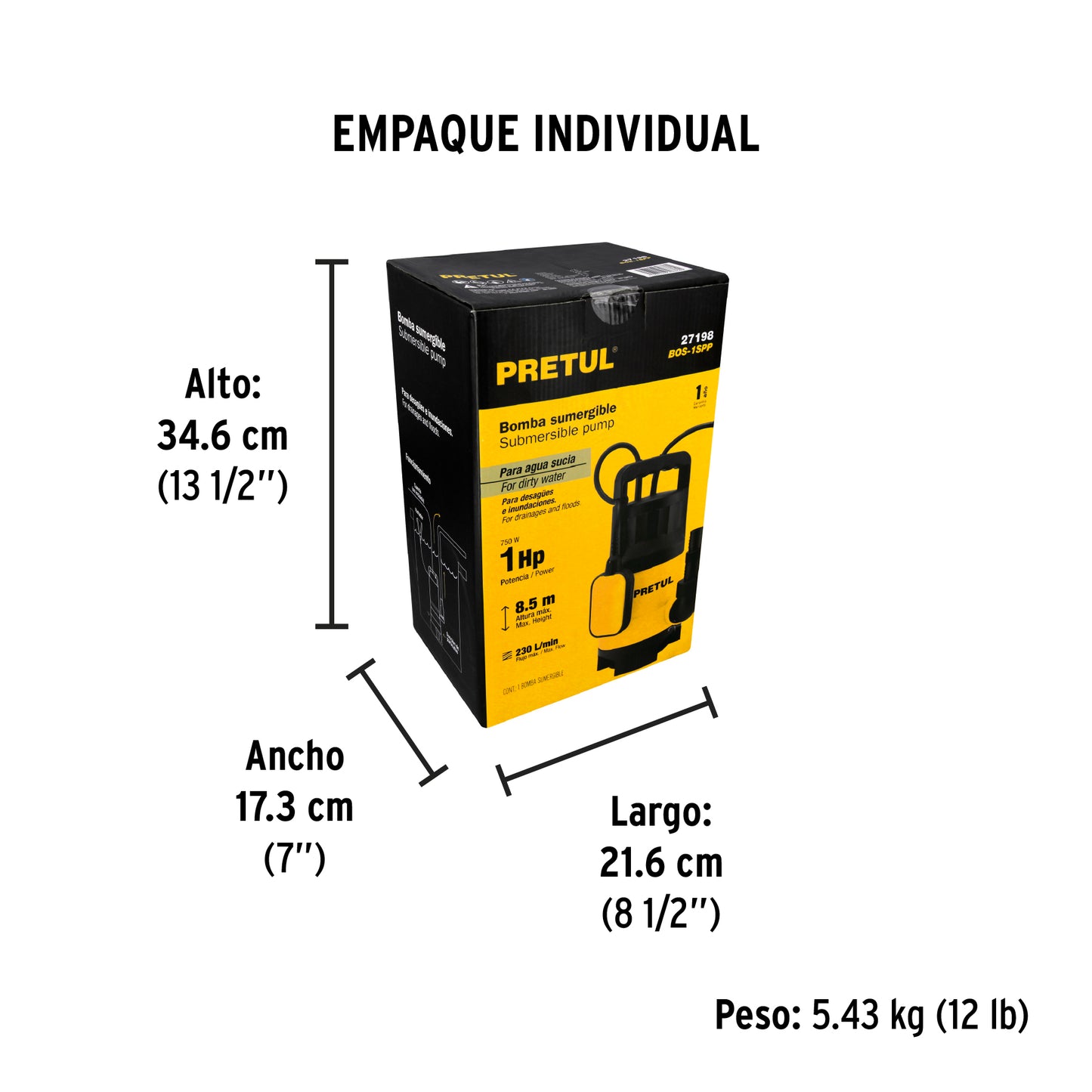BOMBA PARA AGUA SUCIA 1-HP SUMERGIBLE PRETUL