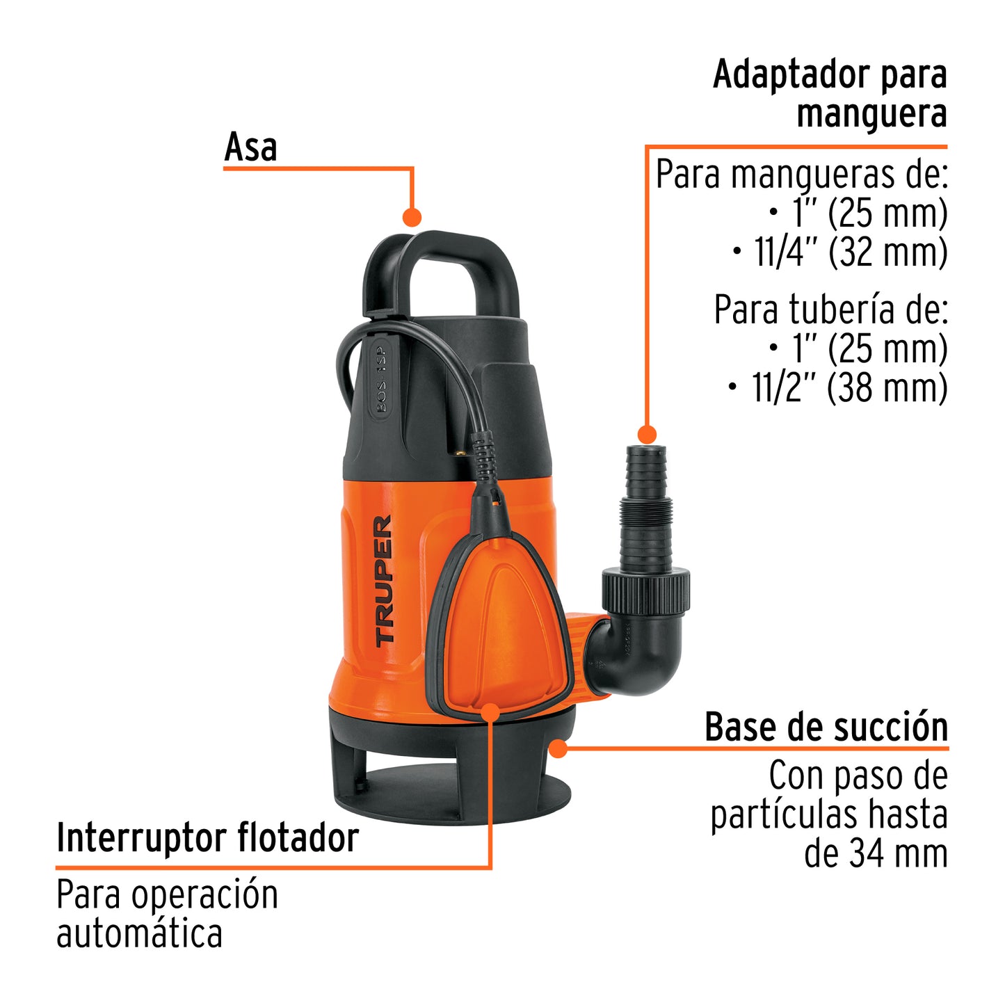 BOMBA PARA AGUA SUCIA 1-HP SUMERGIBLE TRUPER