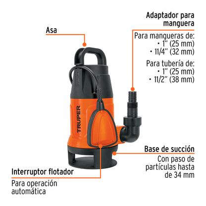 BOMBA PARA AGUA SUCIA 1-HP SUMERGIBLE TRUPER