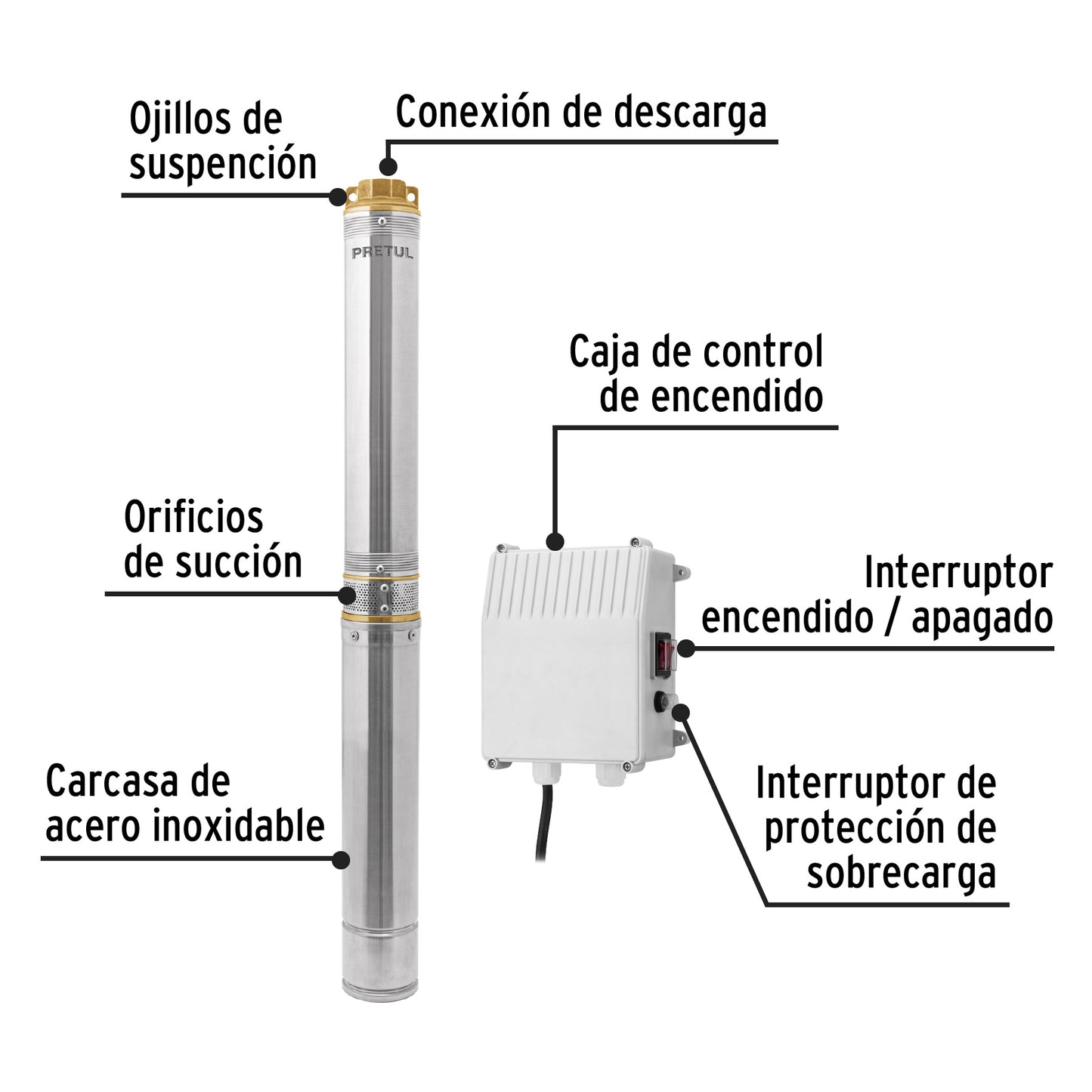 BOMBA PARA AGUA LIMPIA 2-HP SUMERGIBLE TIPO BALA PRETUL