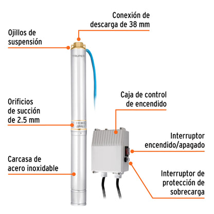BOMBA PARA AGUA LIMPIA 2-HP SUMERGIBLE TIPO BALA TRUPER