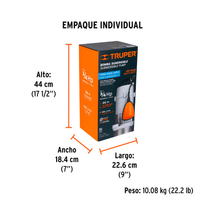 BOMBA PARA AGUA LIMPIA 3/4-HP SUMERGIBLE USO RUDO TRUPER