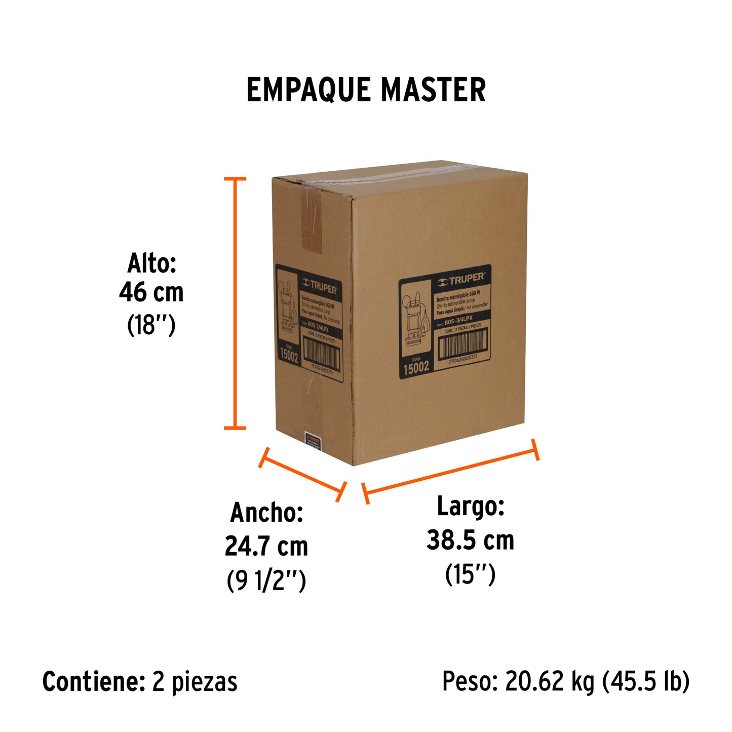 BOMBA PARA AGUA LIMPIA 3/4-HP SUMERGIBLE USO RUDO TRUPER