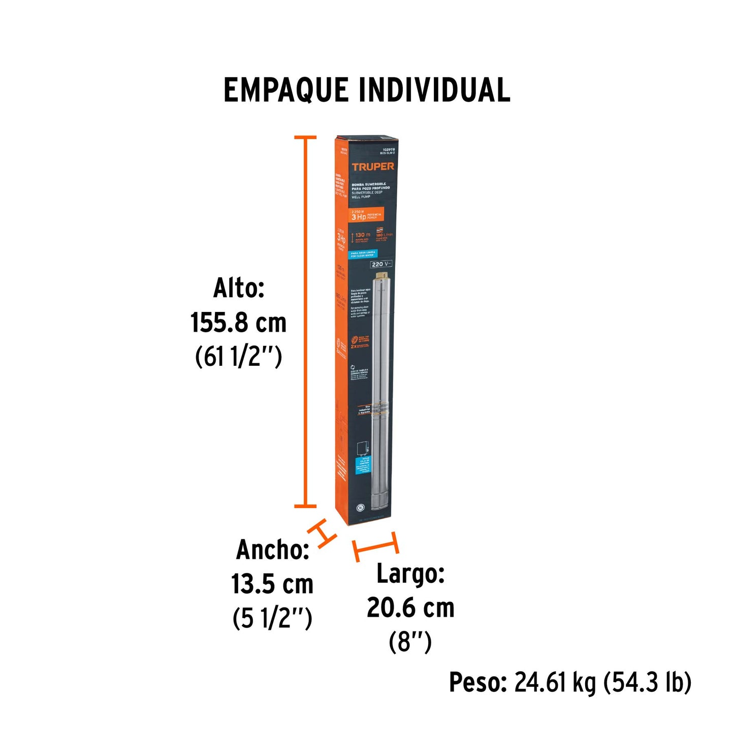 BOMBA PARA AGUA LIMPIA 3-HP 220V SUMERGIBLE TIPO BALA TRUPER