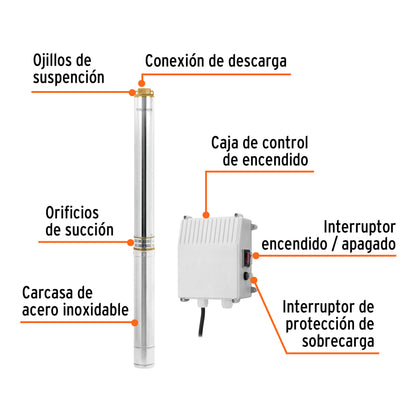 BOMBA PARA AGUA LIMPIA 3-HP 220V SUMERGIBLE TIPO BALA TRUPER