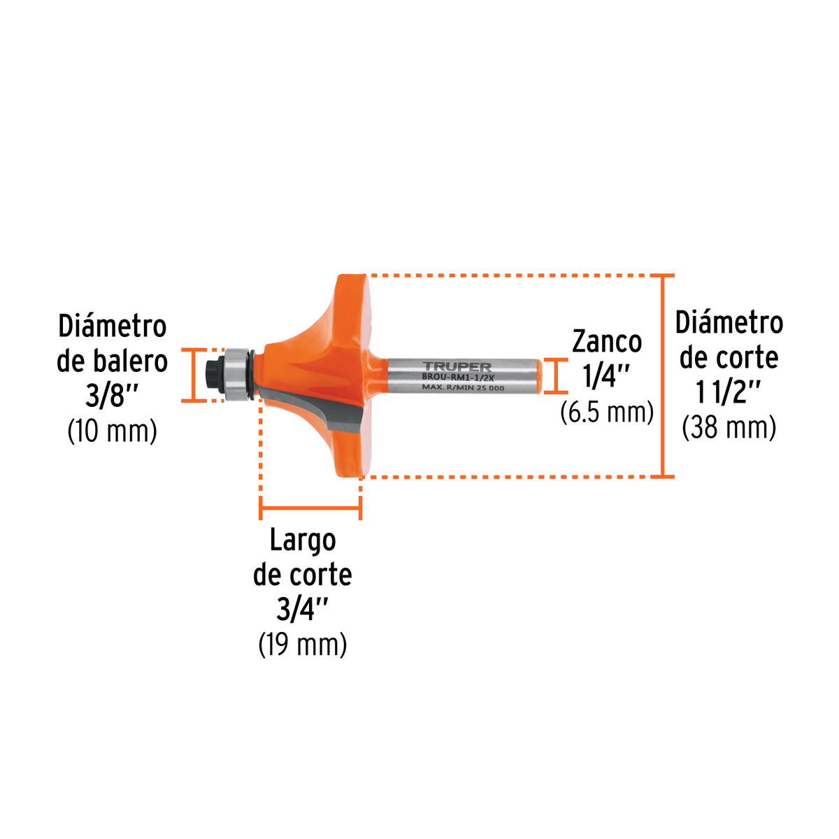 BROCA ROUTER 1-1/2X 3/4 TRUPER REDON/MOL DE BAL