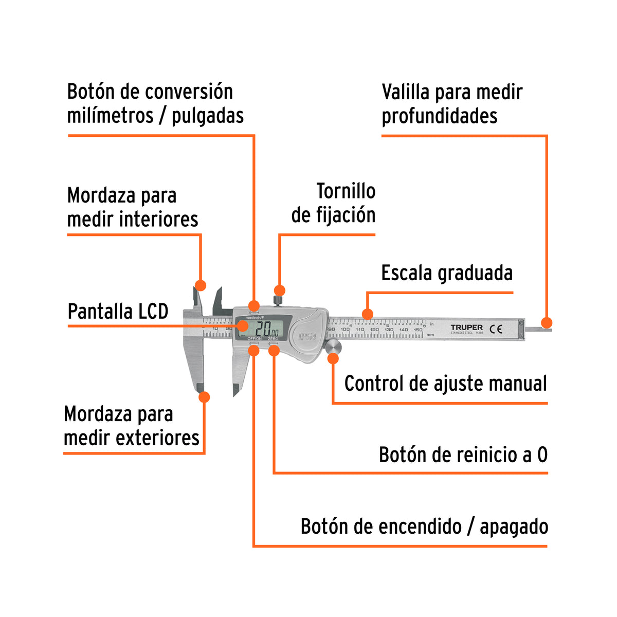CALIBRADOR PIE DE REY 6"/150MM CALDI-6MP TRUPER DIGIT