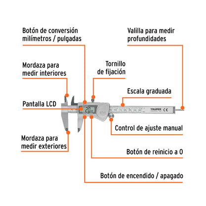 CALIBRADOR PIE DE REY 6"/150MM CALDI-6MP TRUPER DIGIT