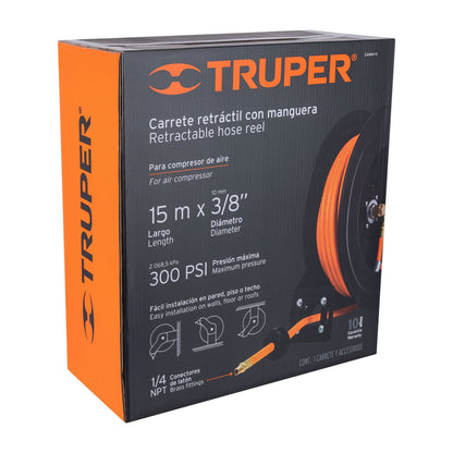 MANGUERA PARA COMPRESOR 300PSI 3/8X15MTS CON CARRETE TRUPER