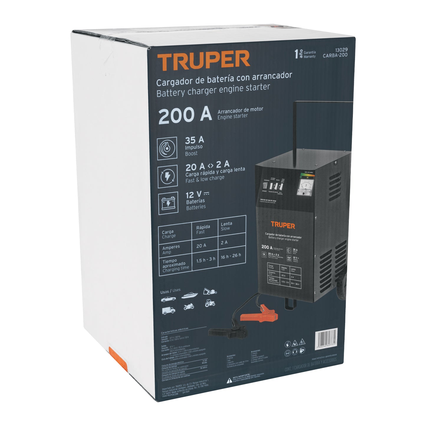 CARGADOR DE BATERIA TRUPER DE 200A 12V