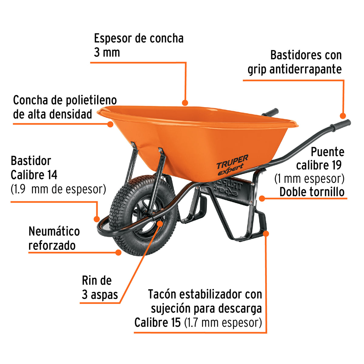 CARRETA TRUPER DESARMADA PLASTICA PARA GRANOS CAT-60PLX ANARANJADA