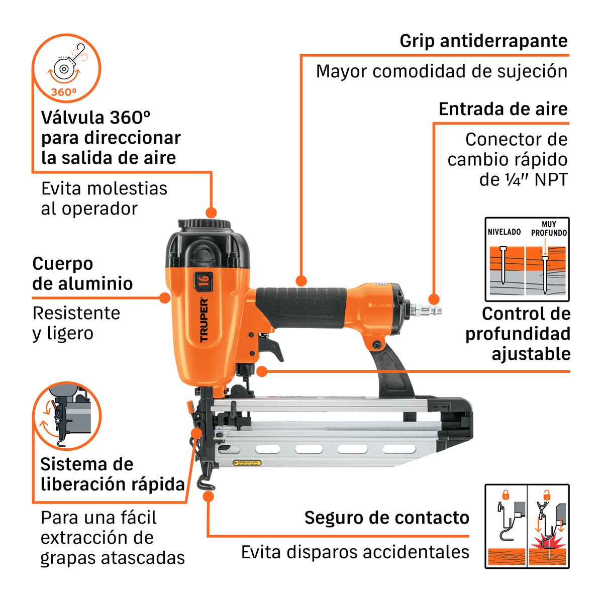 MAQUINA PARA CLAVAR NEUMAT CAL.16 TRUPER CLNE-16