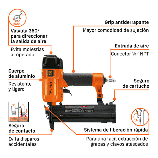 MAQUINA PARA CLAVAR Y ENGRAPAR NEUMATICA CAL.18 TRUPER CLNE-18E