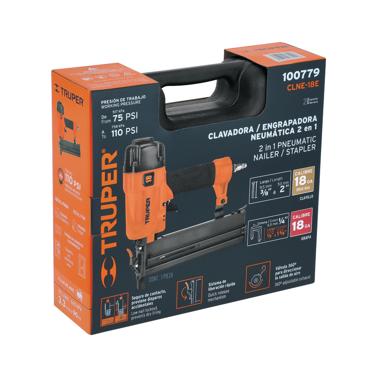 MAQUINA PARA CLAVAR Y ENGRAPAR NEUMATICA CAL.18 TRUPER CLNE-18E
