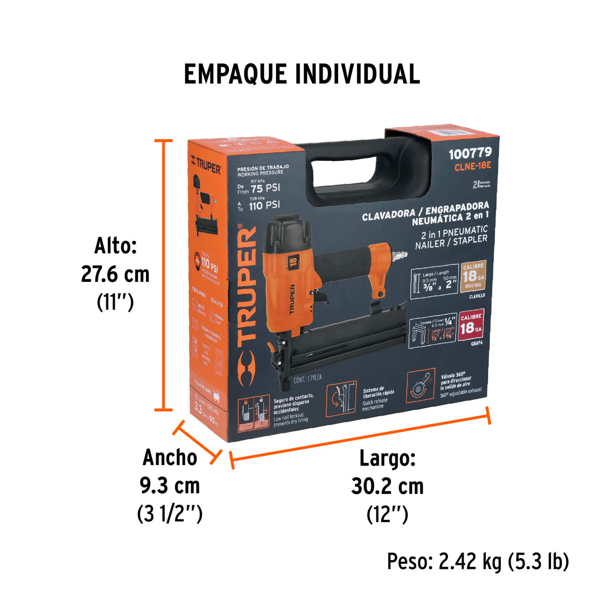 MAQUINA PARA CLAVAR Y ENGRAPAR NEUMATICA CAL.18 TRUPER CLNE-18E