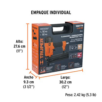 MAQUINA PARA CLAVAR Y ENGRAPAR NEUMATICA CAL.18 TRUPER CLNE-18E