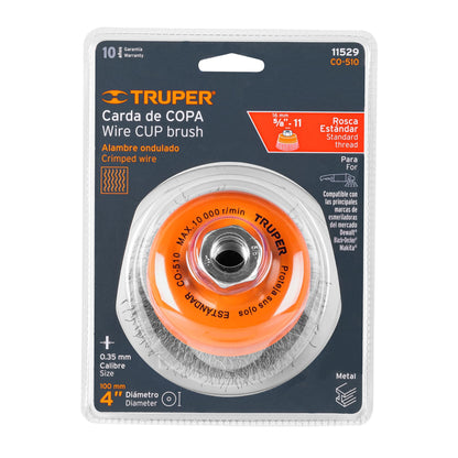 CEPILLO DE ALAMBRE TRUPER TIPO COPA 4 5/8-11 0.5MM ONDULADO