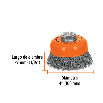 CEPILLO DE ALAMBRE TRUPER TIPO COPA 4 5/8-11 0.5MM ONDULADO