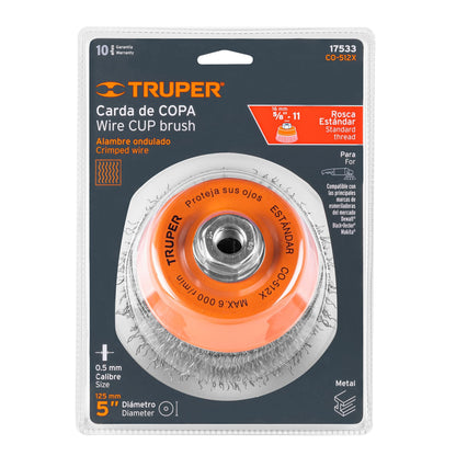 CEPILLO DE ALAMBRE TRUPER TIPO COPA 5 5/8-11 0.5MM ONDULADO