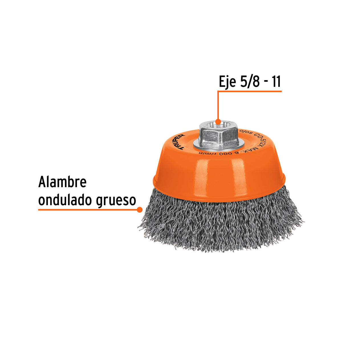 CEPILLO DE ALAMBRE TRUPER TIPO COPA 5 5/8-11 0.5MM ONDULADO