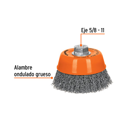 CEPILLO DE ALAMBRE TRUPER TIPO COPA 5 5/8-11 0.5MM ONDULADO