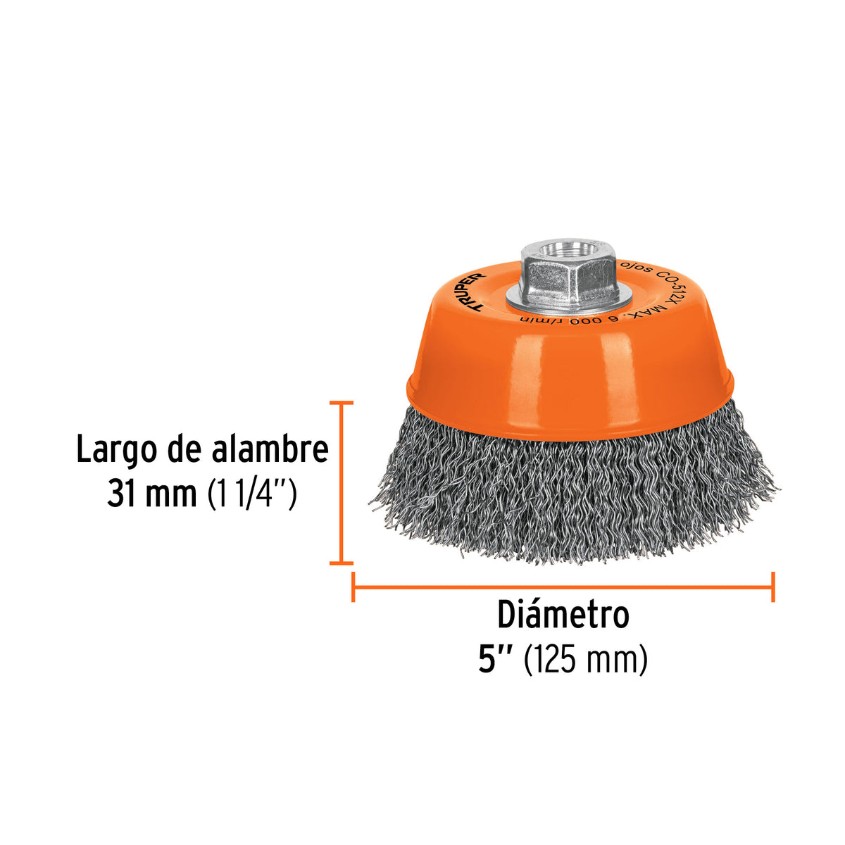 CEPILLO DE ALAMBRE TRUPER TIPO COPA 5 5/8-11 0.5MM ONDULADO