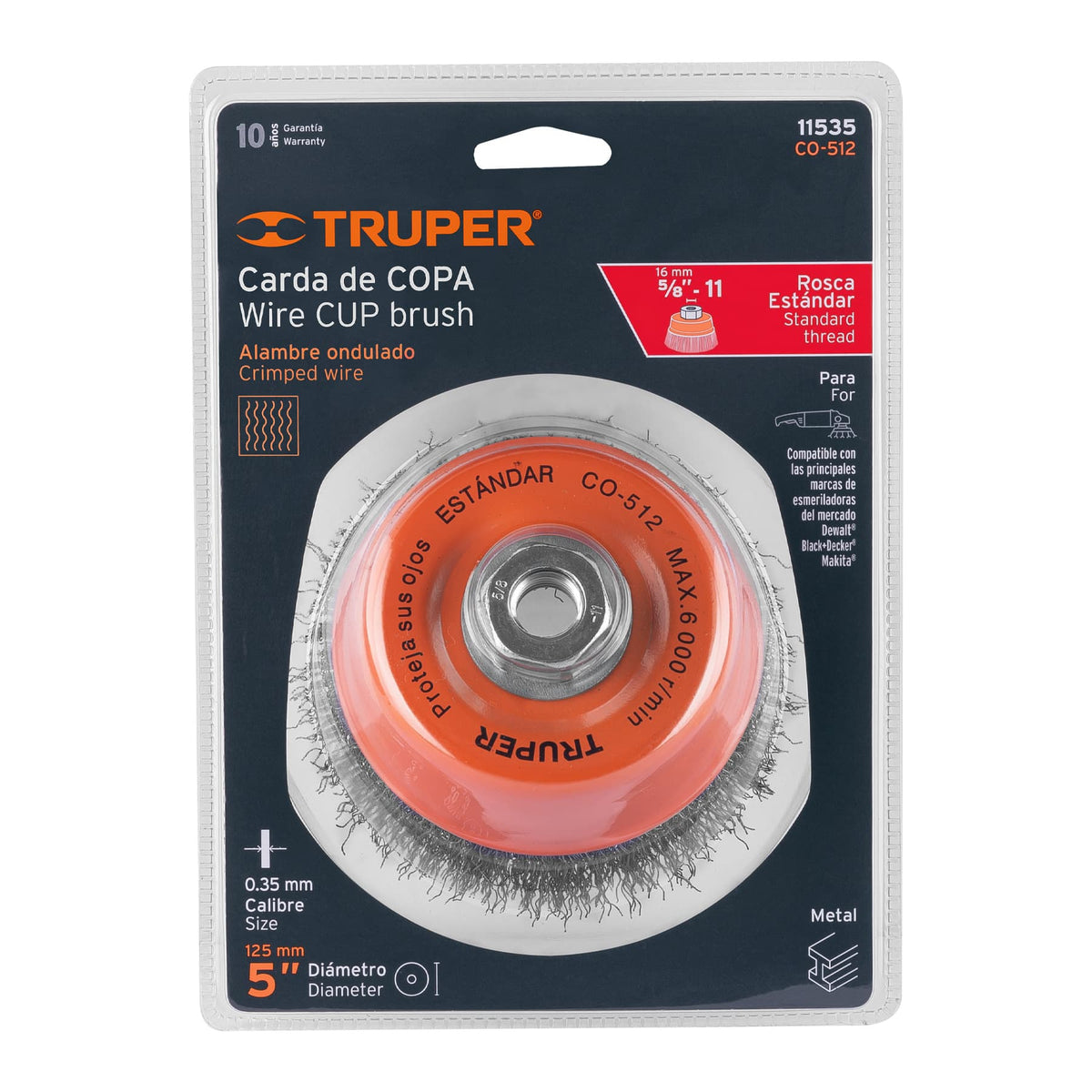 CEPILLO DE ALAMBRE TRUPER TIPO COPA 5 5/8-11 0.35MM ONDULADO