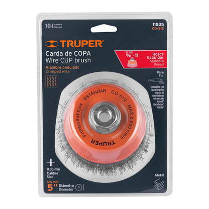 CEPILLO DE ALAMBRE TRUPER TIPO COPA 5 5/8-11 0.35MM ONDULADO