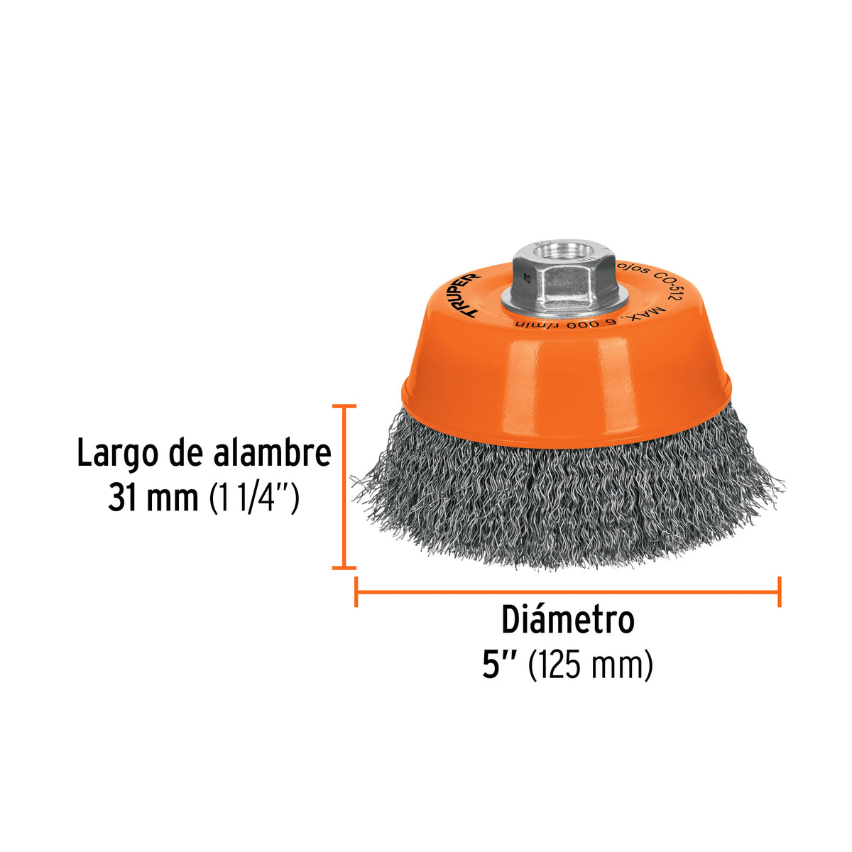 CEPILLO DE ALAMBRE TRUPER TIPO COPA 5 5/8-11 0.35MM ONDULADO