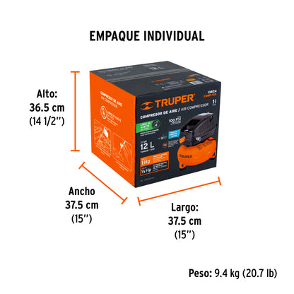COMPRESOR DE AIRE COMP-12S SIN ACEITE 12-LITROS TRUPER