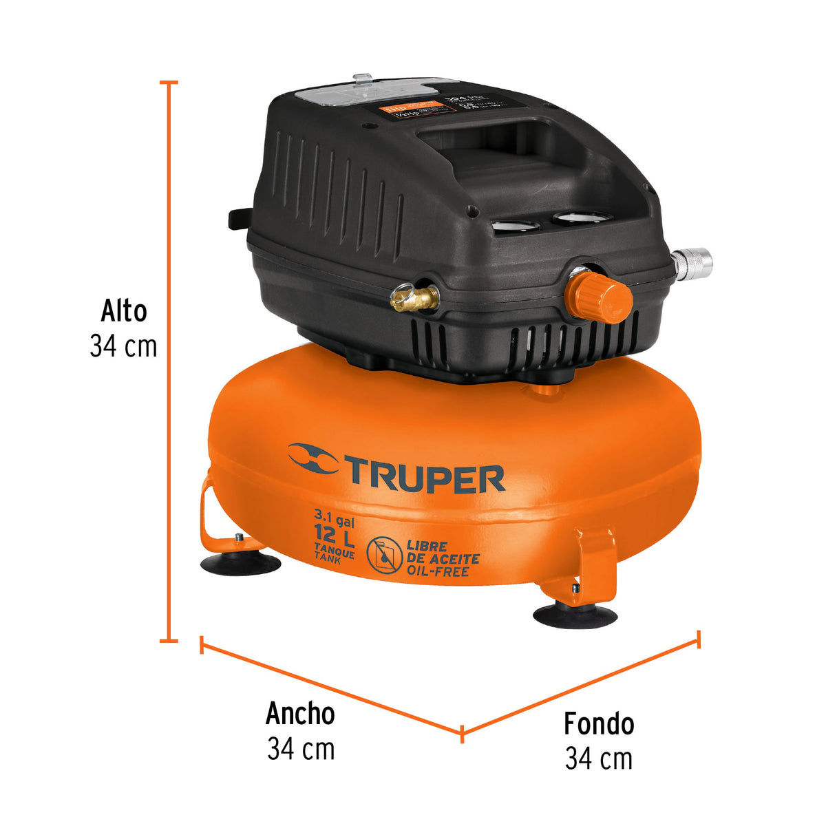 COMPRESOR DE AIRE COMP-12S SIN ACEITE 12-LITROS TRUPER