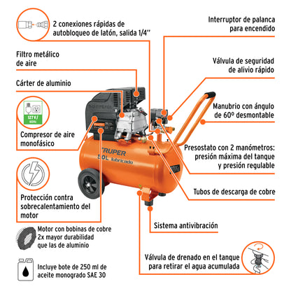 COMPRESOR DE AIRE COMP-50LT TRUPER 3-1/2-HP