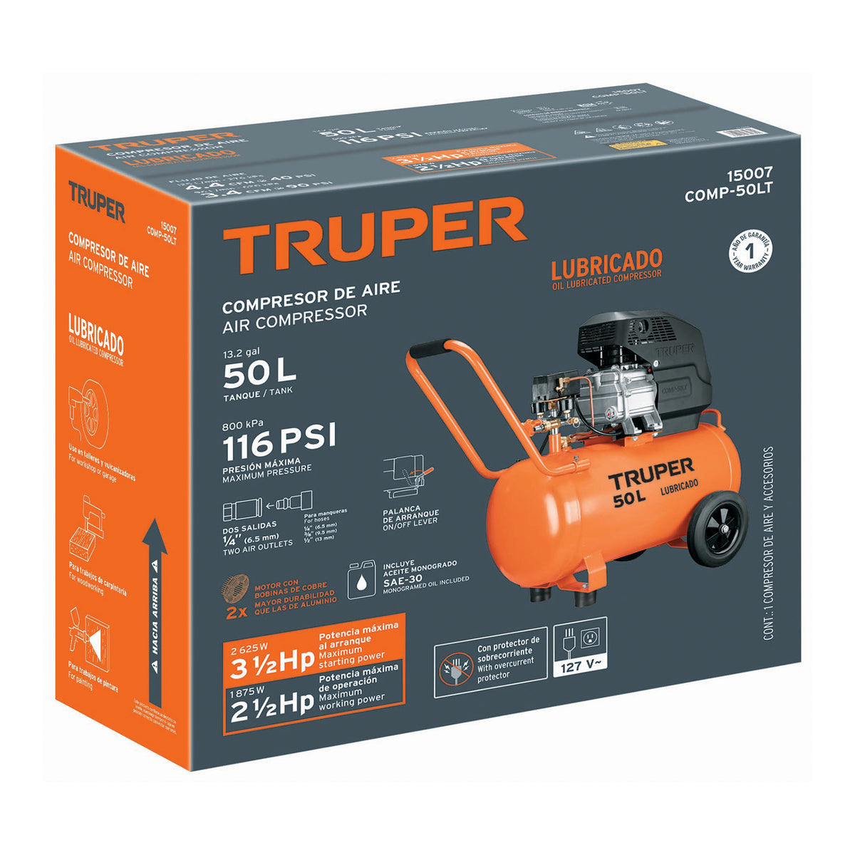 COMPRESOR DE AIRE COMP-50LT TRUPER 3-1/2-HP