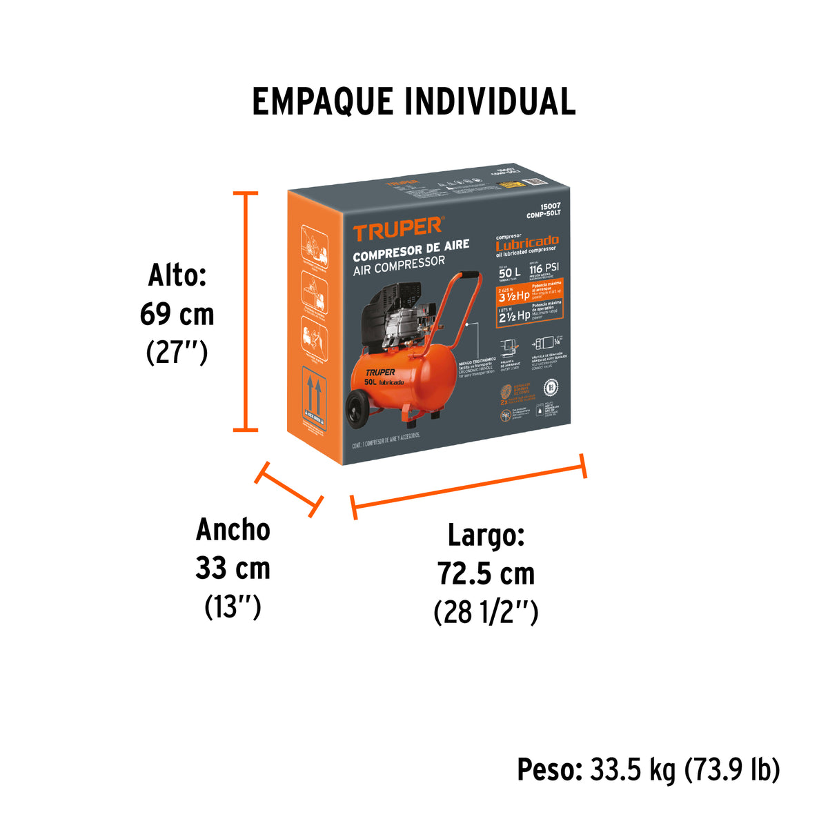 COMPRESOR DE AIRE COMP-50LT TRUPER 3-1/2-HP