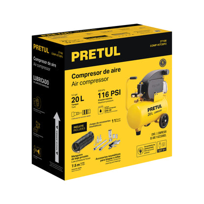 COMPRESOR DE AIRE CON ACCESORIOS COMP-KIT20P2 PRETUL 2-1/2HP