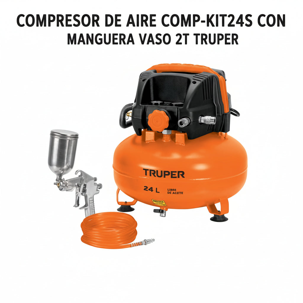 COMPRESOR DE AIRE COMP-KIT24S CON MANGUERA VASO 24-LT TRUPER