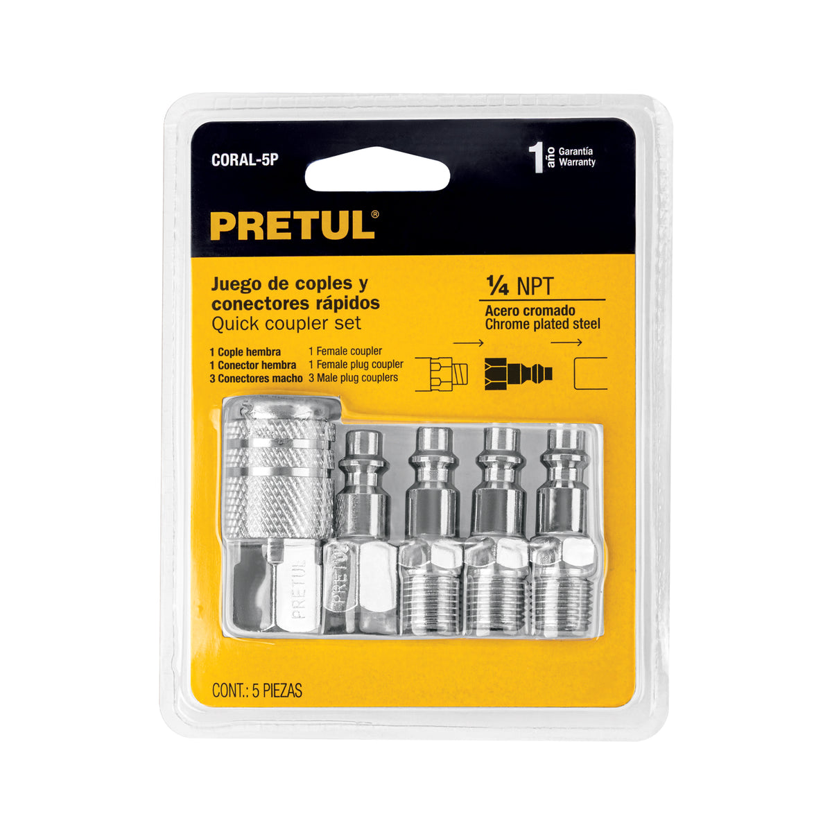 JUEGO COPLE/CONECTORES PARA COMPR F/M 5PCS PRETUL