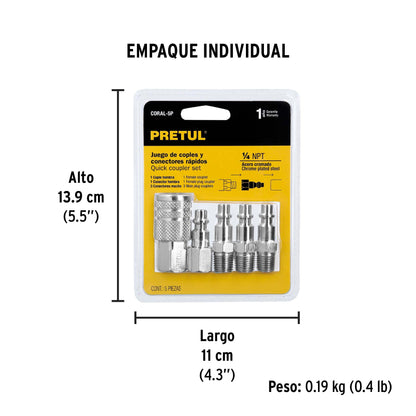 JUEGO COPLE/CONECTORES PARA COMPR F/M 5PCS PRETUL