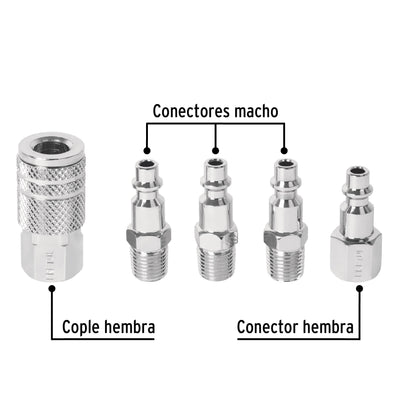 JUEGO COPLE/CONECTORES PARA COMPR F/M 5PCS PRETUL