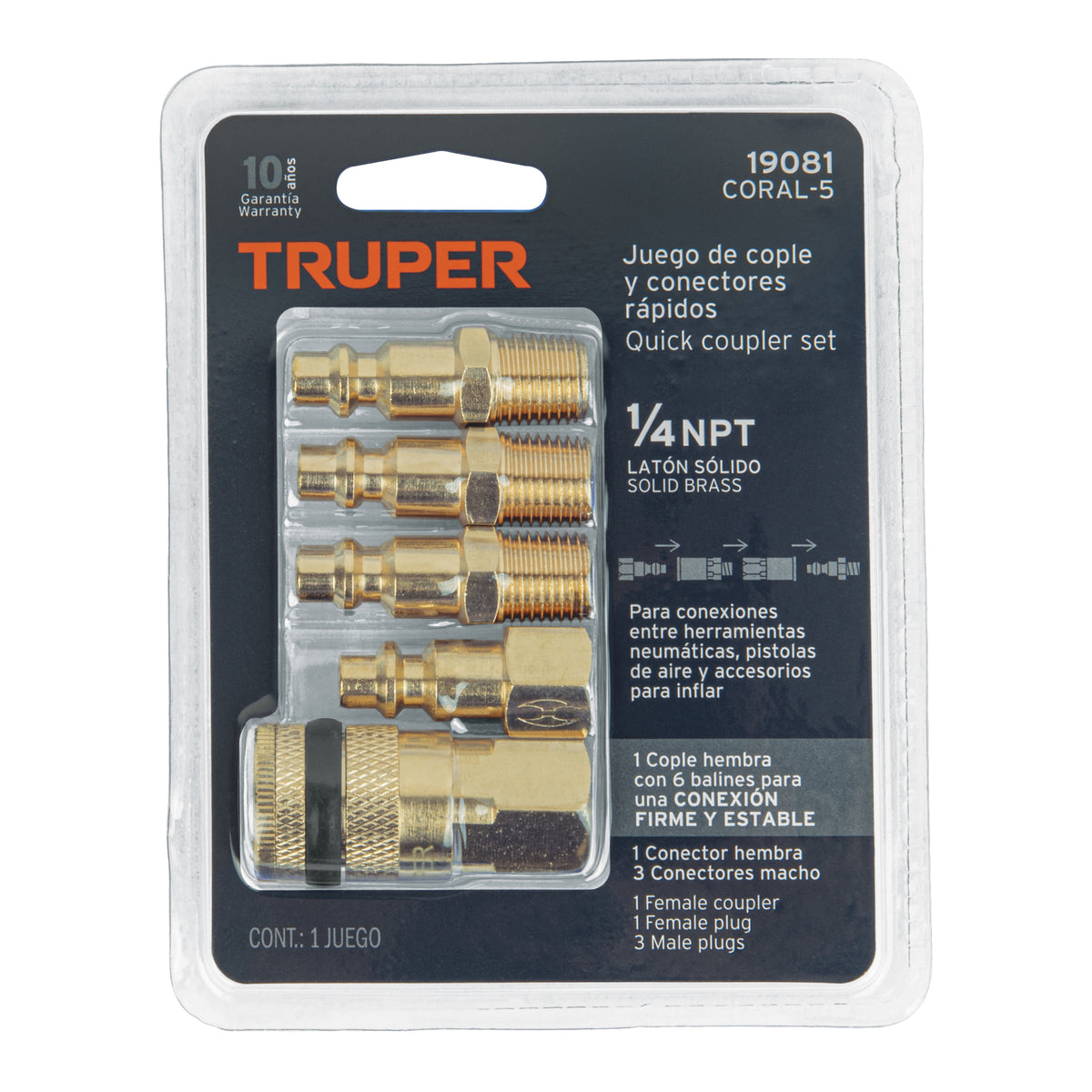 JUEGO COPLE/CONECTORES PARA COMPR F/M 5PCS TRUPER