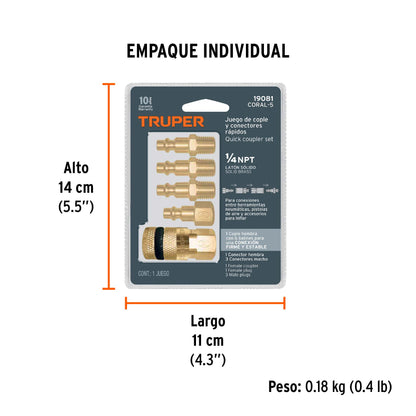 JUEGO COPLE/CONECTORES PARA COMPR F/M 5PCS TRUPER
