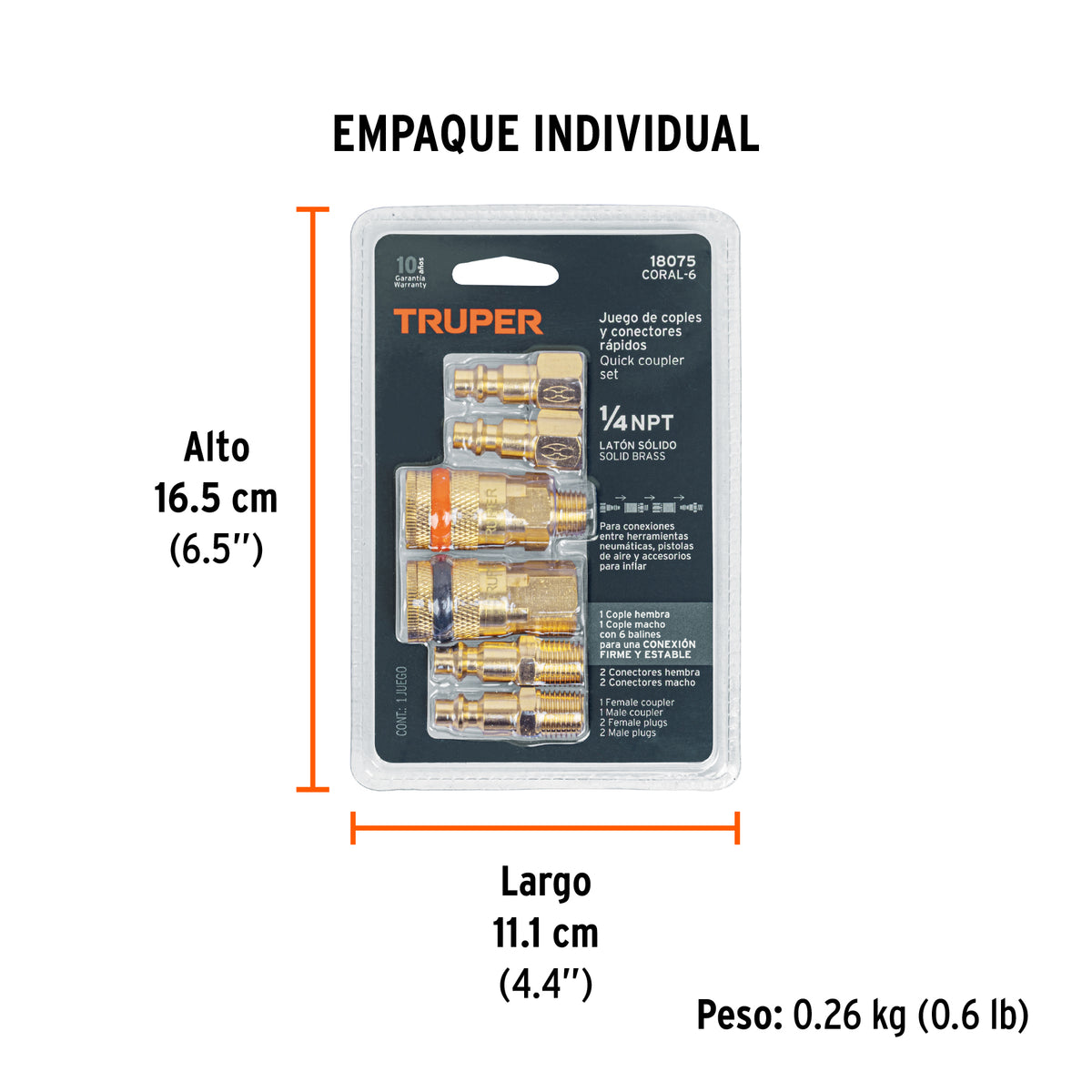 UEGO COPLES/CONECTORES PARA COMPR F/M 6PCS TRUPER